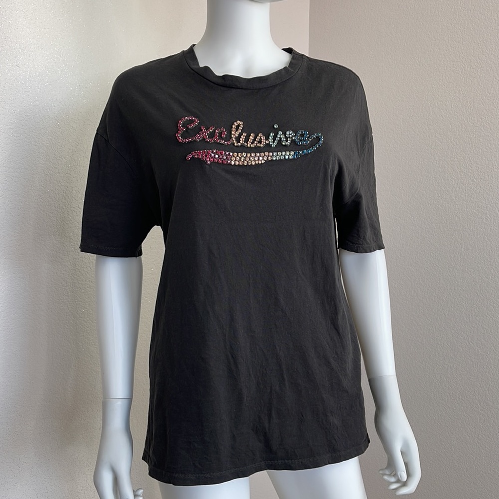 Make a statement Zara distressed black rhinestone T-shirt exclusive